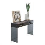 Table console MAYA coloris Ardoise noyer piétement en verre fumé