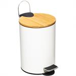 Poubelle salle de bain métal blanc couvercle bambou - 3L