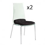 Lot de 2 chaises design LUXOR BLACK pieds chromé coque plexiglass assise microfibre noir