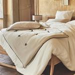 Édredon en lin et coton 100x180cm piquage pompons double faces - blanc écruELINA