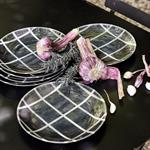 Assiette à dessert rayée en grès D21