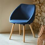 Lot de 2 chaise en tissu avec accoudoirs et piétement naturel - bleu figuerolles 