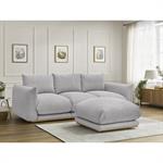 Canapé droit fixe 3 places ERNEST tissu velours côtelé avec pouf gris clair   BOBOCHIC