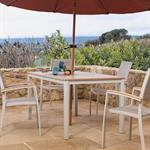 Table de repas jardin extensible en eucalyptus et aluminium - blanc écru 