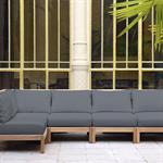 Canapé d'angle gris en teck et tissu