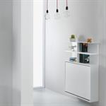 Compo bureau/table pliante mural TAVOLO 2 blanc avec bibliothèque 3 chaises blanches intégrées