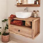 Meuble sous vasque simple mural en acacia L80cm - bois clairGAIA