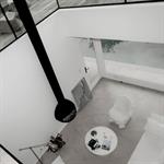 Vue plongeante du salon depuis la mezzanine