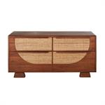 Commode double 4 tiroirs coloris noisette et rotin tressé