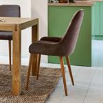 Lot de 2 chaise en tissu effet velours et piètement naturel - marron 