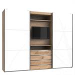 Armoire de rangement coulissante MARITA chêne verre blanc partie centrale TV L 300 H 236 cm