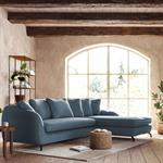 Canapé d'angle droit fixe en tissu doux tramé - bleuCOLINE