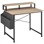 Bureau Style industriel Support écran et sac de rangement bois clair