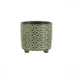 Cache-pot céramique trépied motif floral - JOL22978 - Vert - Ceramique - Taille 