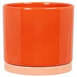 Cache-pot en faïence rouge et rose H19