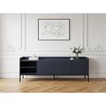 Meuble TV 2 portes 2 niches 160 cm AURIANE pieds métal noir bleu foncé   BOBOCHIC
