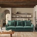 Canapé 5 places fixe en tissu velvet - vert saugeLENITA