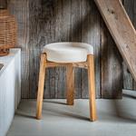 Tabouret bas en bois de frêne et tissu H45cm - beige alpillesLUNEL