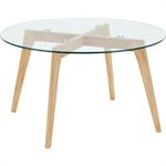 Bout de canapé en verre et bois d'hévéa - transparent D80xH45cmLAVOIE