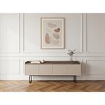 Meuble TV 4 portes 166 cm LOUNA beige et effet bois avec tasseaux et LED    BOBOCHIC