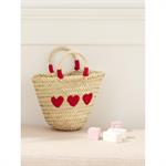 Petit panier paille brodé coeurs naturel