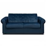 Canapé 3 places CHESTERFIELD Convertible Express 140 cm sommier lattes matelas 16 velours bleu nuit
