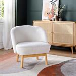 Fauteuil en tissu effet moutonné et piétement en hévéa - blanc capelanVALLON