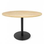 Table repas rond 5 couverts COKTAIL base métal noir plateau mélaminé chêne