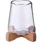 Photophore en verre sur pied en bois D17