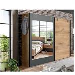 Armoire coulissante VERNON style industriel 1 porte chêne poutre 1 porte miroir