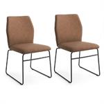 Lot de 2 Chaises HEXA structure métal assise aspect cuir tabac