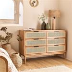 Commode 6 tiroirs en bois et cannage - bois clairCALLISTA