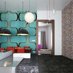 Cuisine ouverte sur la salle à manger rétro