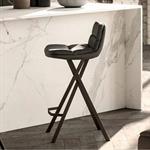 Ozzio MILO Tabouret de bar en Cuir Graphite et Métal