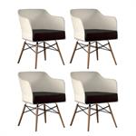 Lot de 4 chaises design NORDIKA coque blanche et hêtre massif coussin anthracite