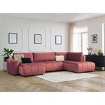 Canapé panoramique convertible coffre ARSENE tissu velours orange  angle gauche BOBOCHIC 5 places