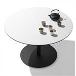 Table repas rond 5 couverts COKTAIL base métal noir plateau stratifié blanc
