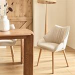 Lot de 2 chaise de repas en tissu - blanc écru 