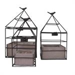 Set3 jardinières jardin extérieur bois métal marron 25 36 38cm