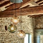 Suspension électrifiée en métal avec trois globes en verre H150cm - vertMONSAREZ