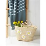 'Panier de plage marguerites'' en paille naturel'''