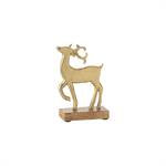 Figurine renne en métal avec base bois - JOL45437 - Dore - Aluminium - Taille 