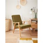 Fauteuil rétro en chêne et velours kaki