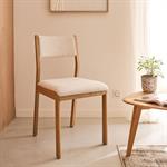 Lot de 2 chaise de repas en chêne massif et tissu - blanc écru 