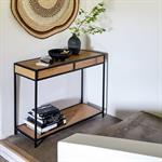 Console 2 tiroirs en métal et effet chêne - bois foncé L100xP35xH79cmDANANG