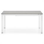 Table extensible 10 couverts EMINENCE 230 cm pieds métal blanc plateau mélaminé gris