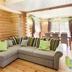 Pièce à vivre moderne dans une maison en bois