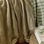 Plaid en coton motif végétal finition franges 130x170cm - vertALLORO