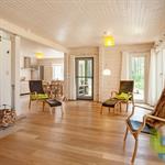 Salon d'ambiance scandinave avec cheminée