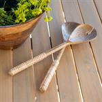 Couverts à salade en bois de manguier et manche en rotinROTO